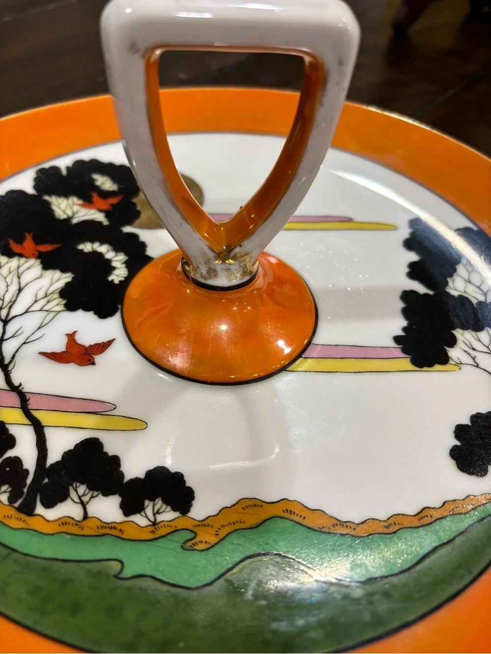 Circa 1924 Noritake Bright Tray/Server Stand with Scenic Design